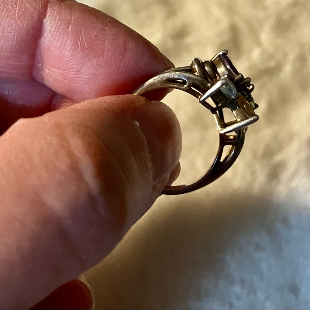 Silver Semi Precious Stones Flower Ring 7 - Picture 4 of 9